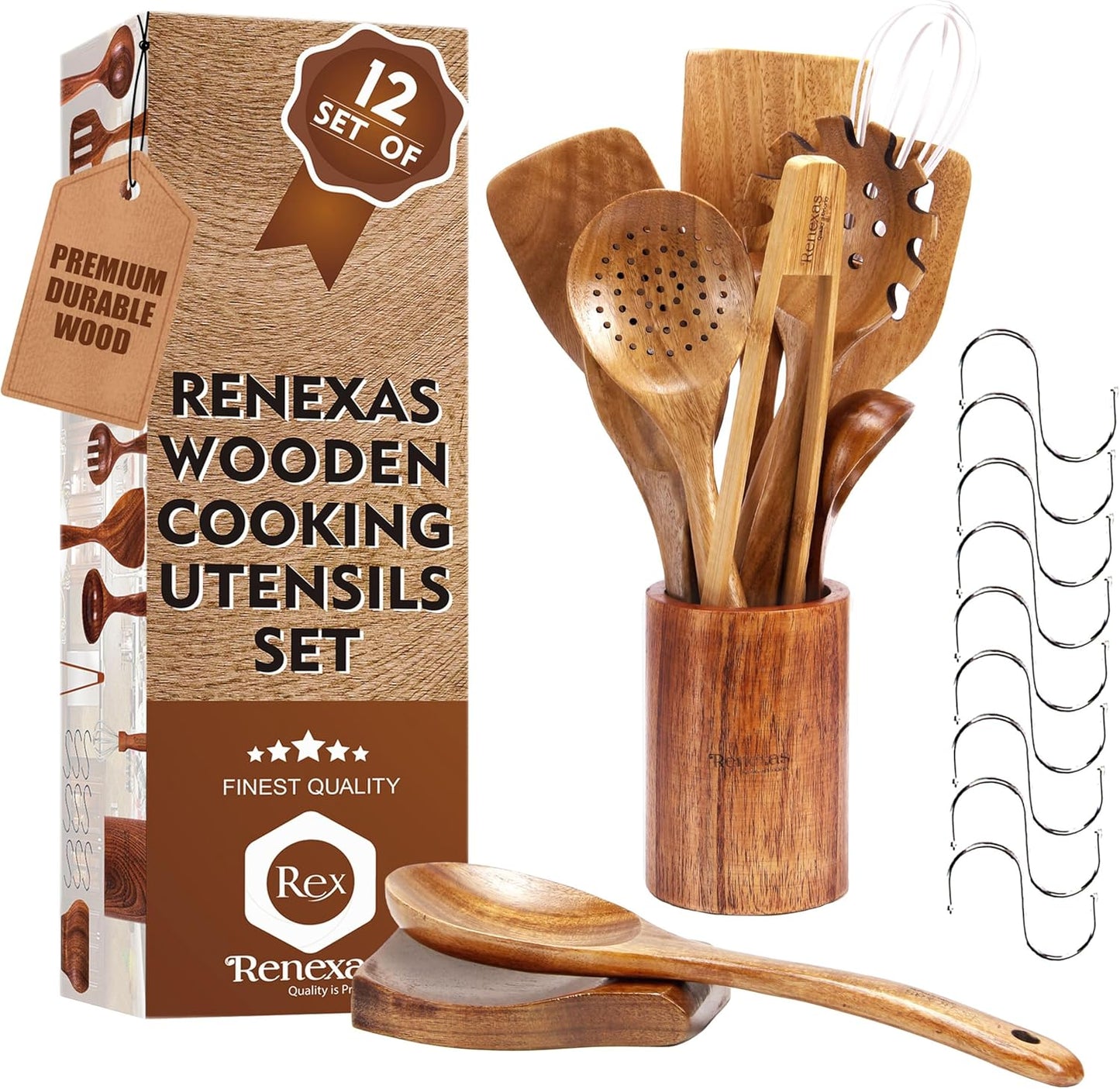 Premium Natural Teak Wooden Utensils Non-Toxic Cooking Spoons
