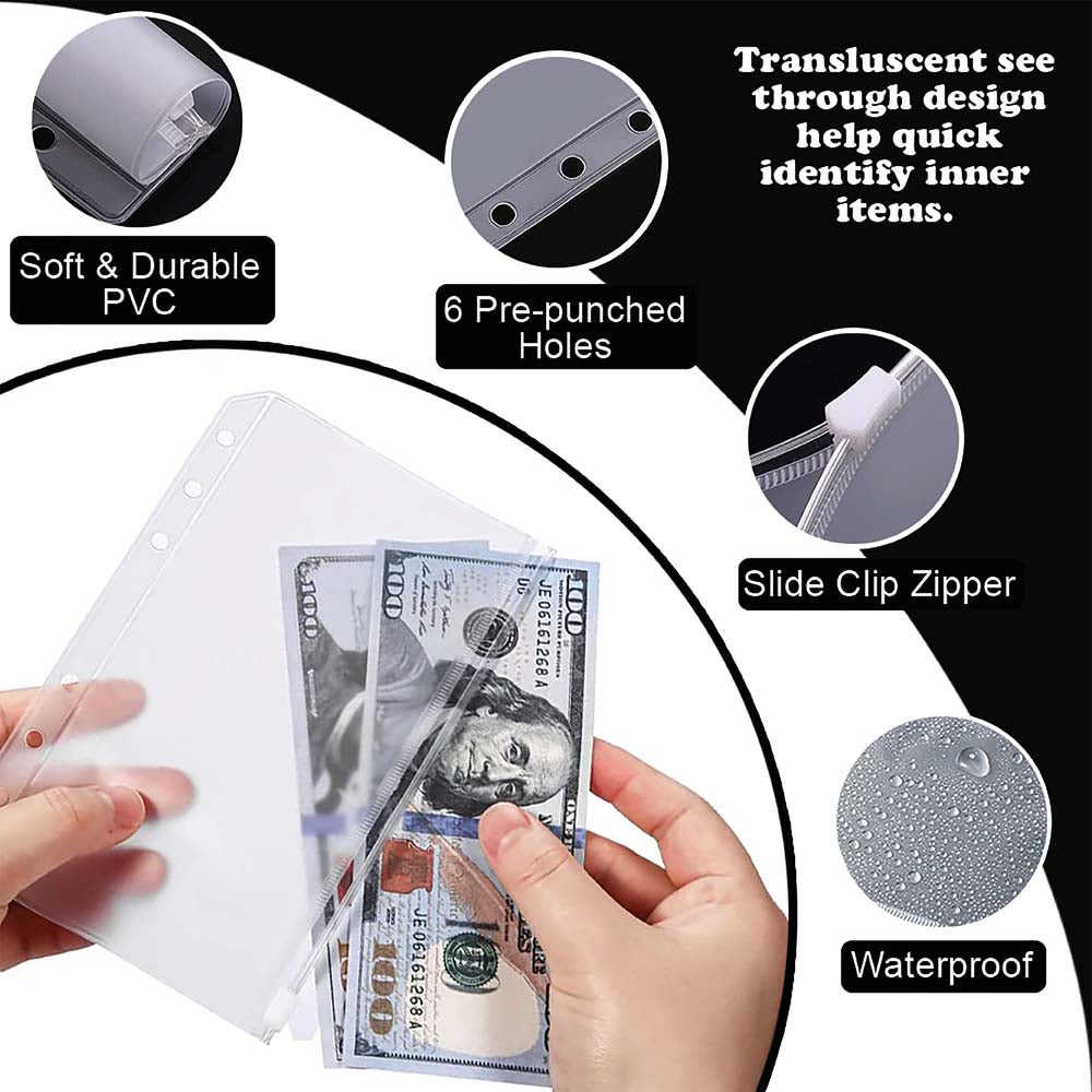 A6 Budget Binder with 12 Financial Sheets | Wallet Planner with Pouches | Savings Challenges