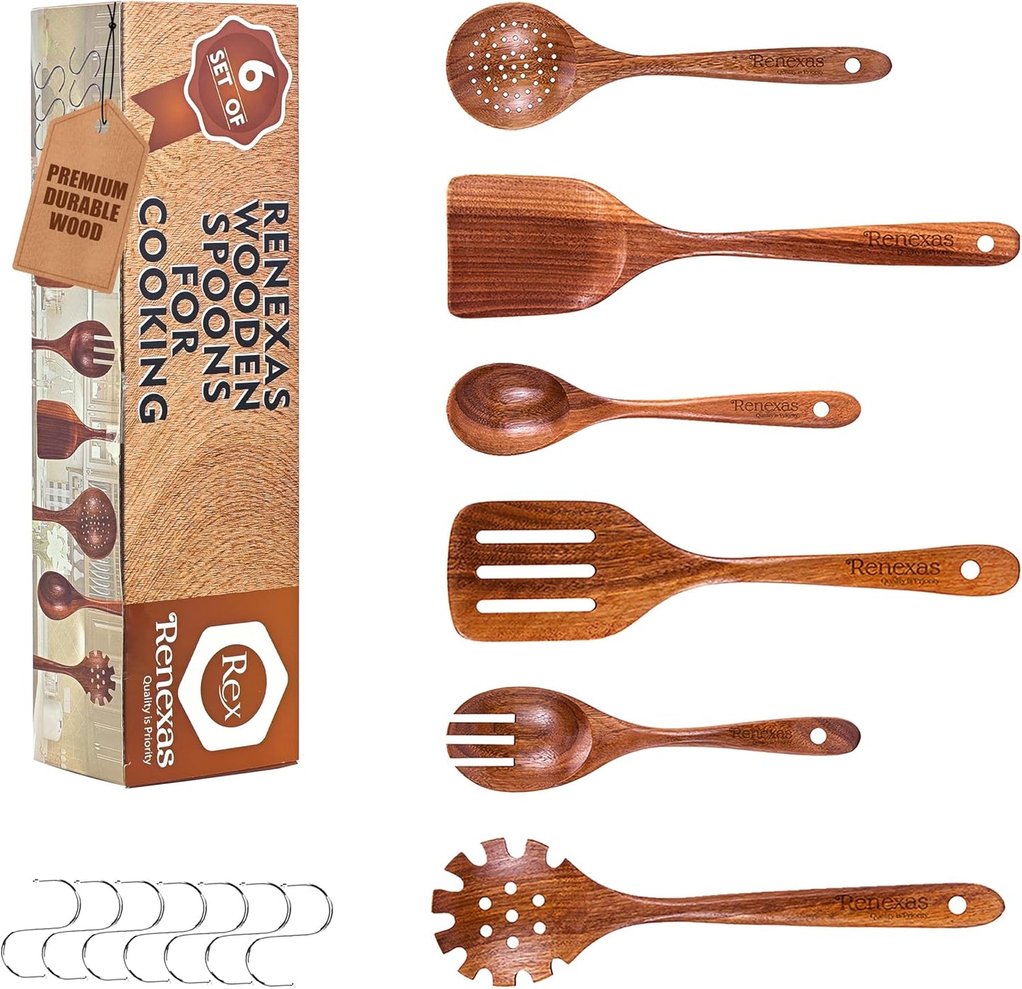 Premium Natural Teak Wooden Utensils Non-Toxic Cooking Spoons