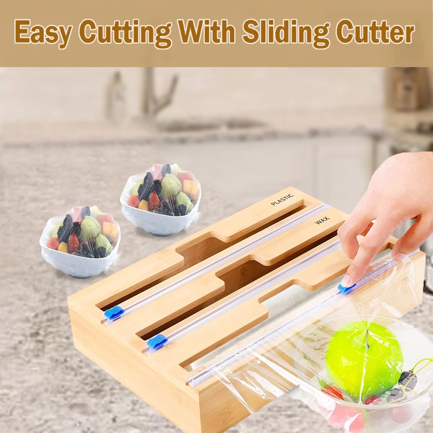 Foil and Plastic Wrap Organizer, 3 in 1 Wrap dispenser with Cutter on both sides