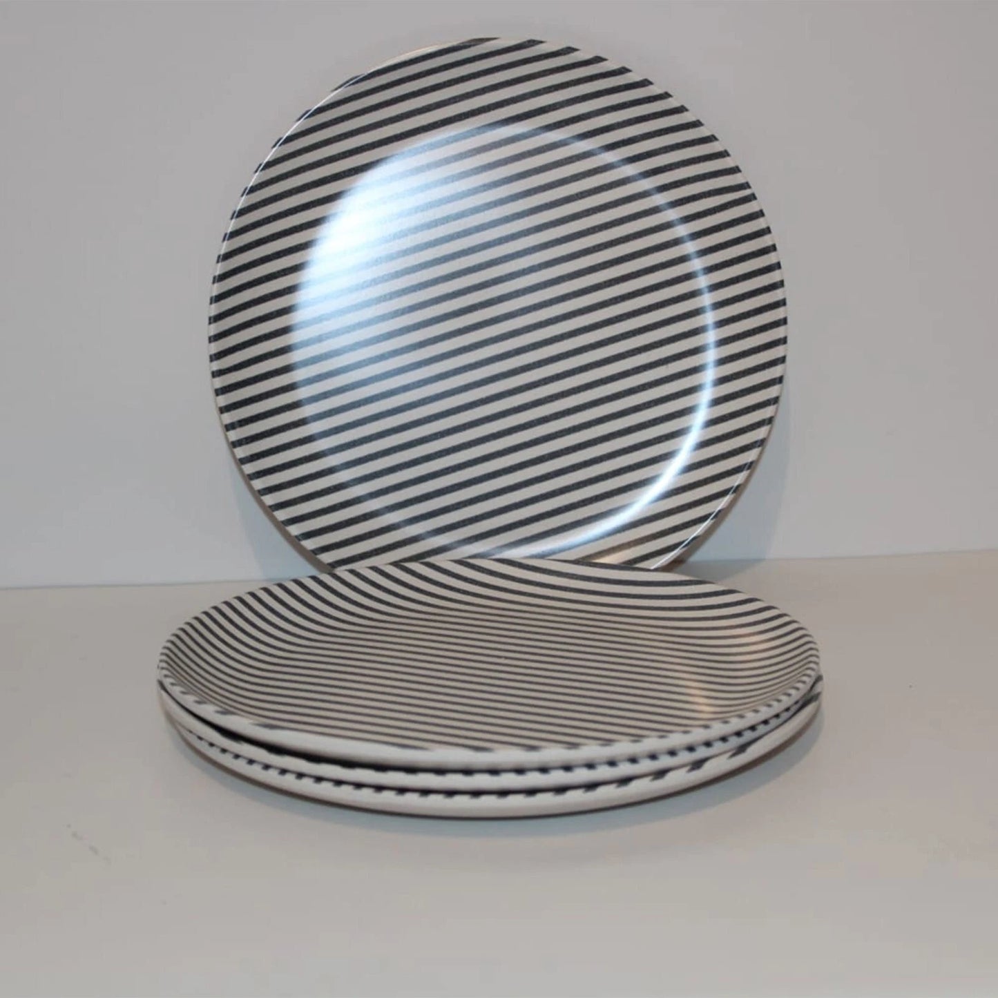 3-Piece Round Dinner Plates Set White & Black Stripe plate