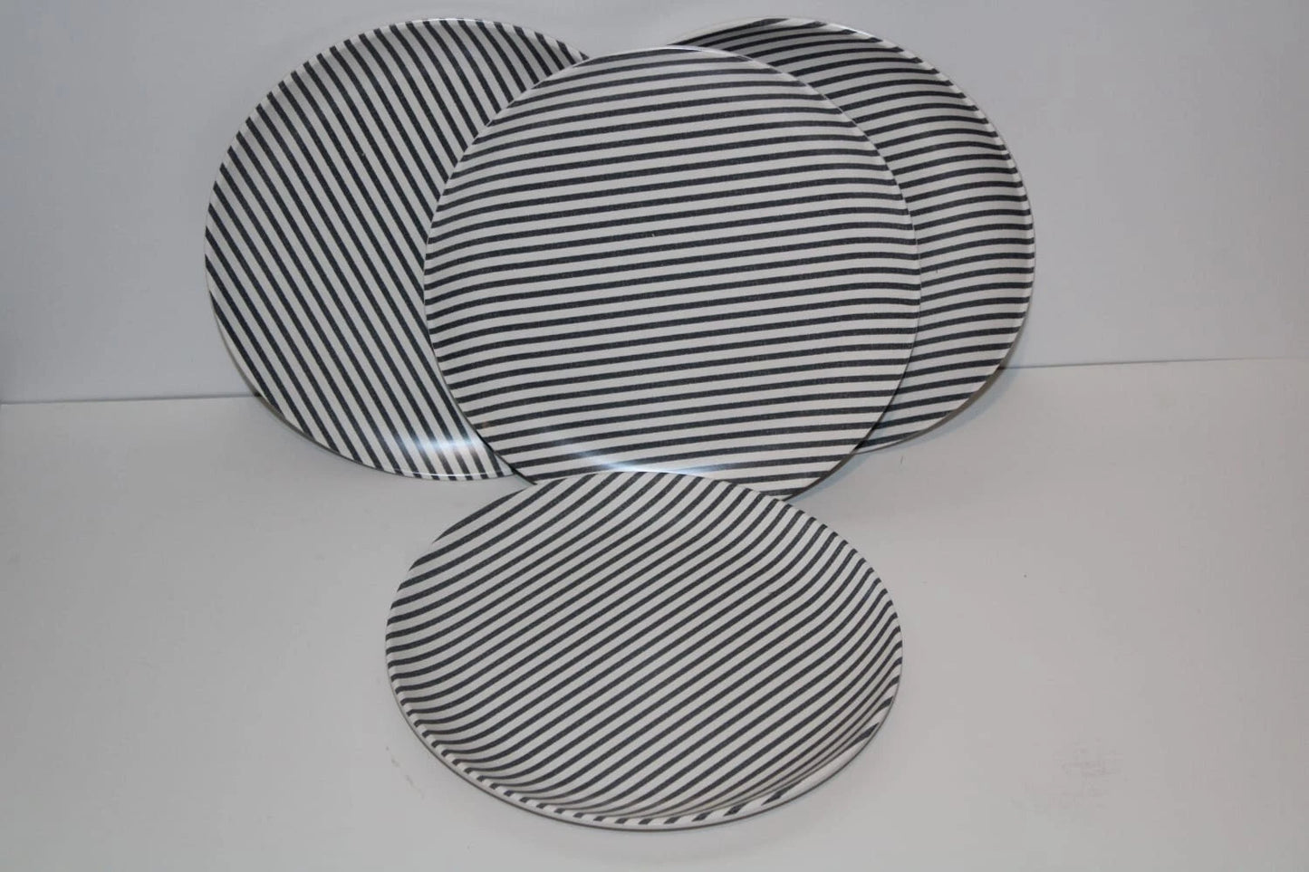 3-Piece Round Dinner Plates Set White & Black Stripe plate