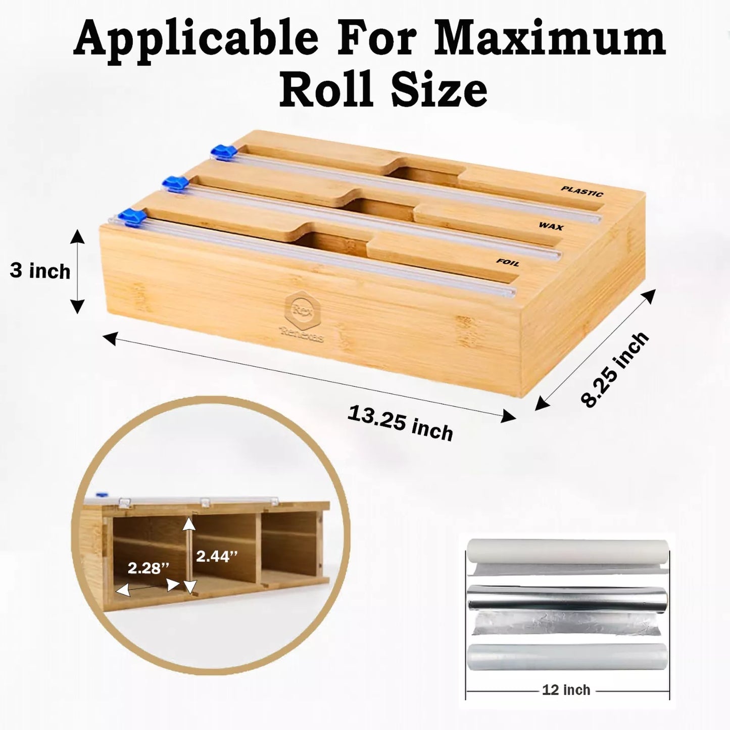 Foil and Plastic Wrap Organizer, 3 in 1 Wrap dispenser with Cutter on both sides