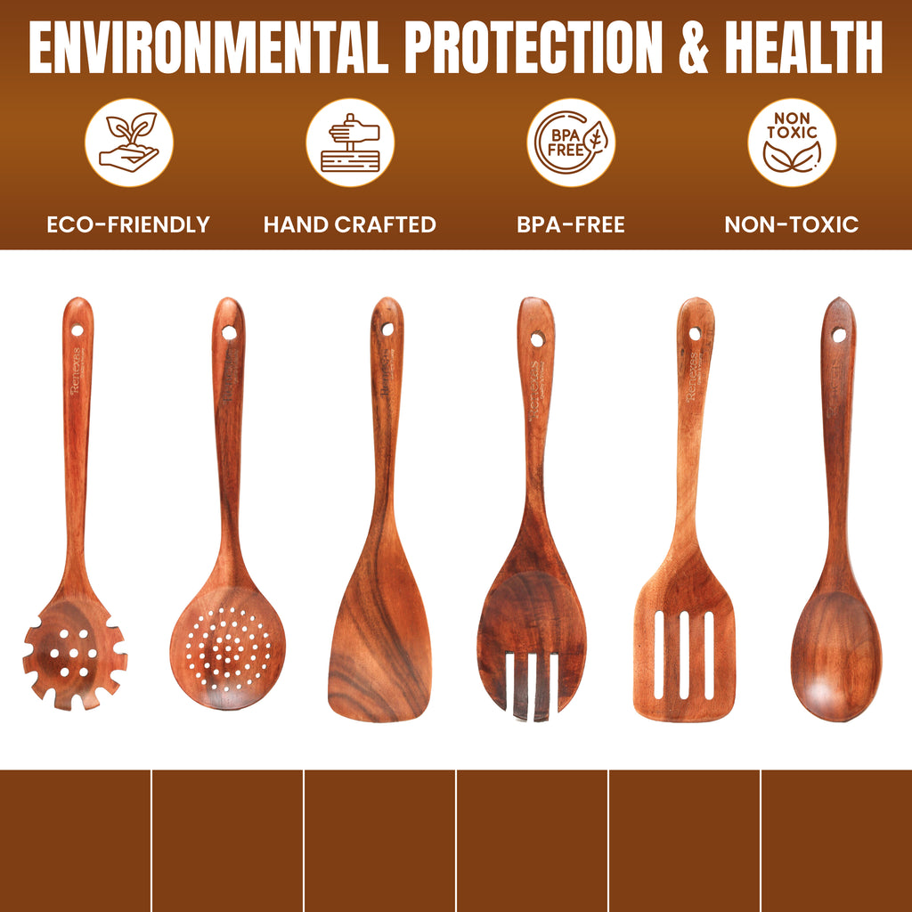Premium Natural Teak Wooden Utensils Non-Toxic Cooking Spoons