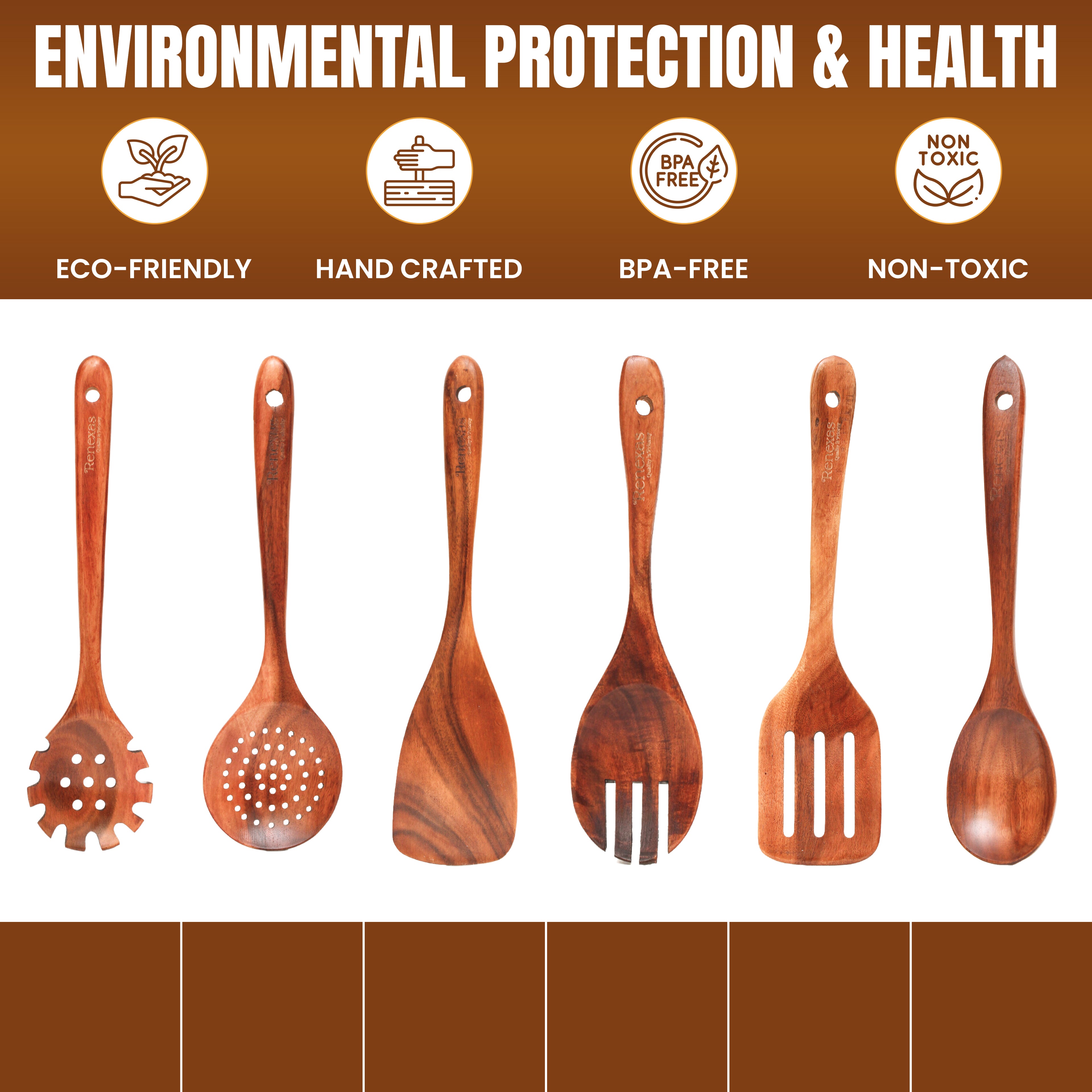 Premium Natural Teak Wooden Utensils Non-Toxic Cooking Spoons