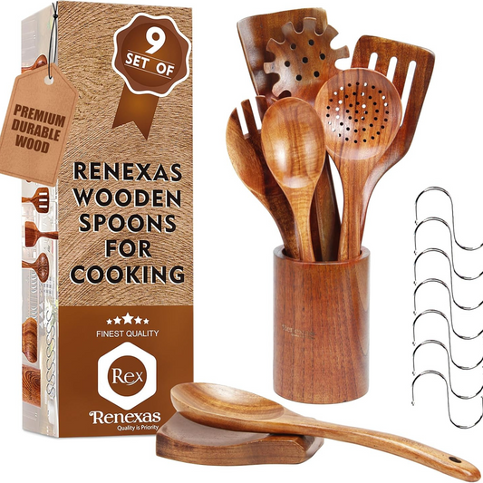 Premium Natural Teak Wooden Utensils Non-Toxic Cooking Spoons