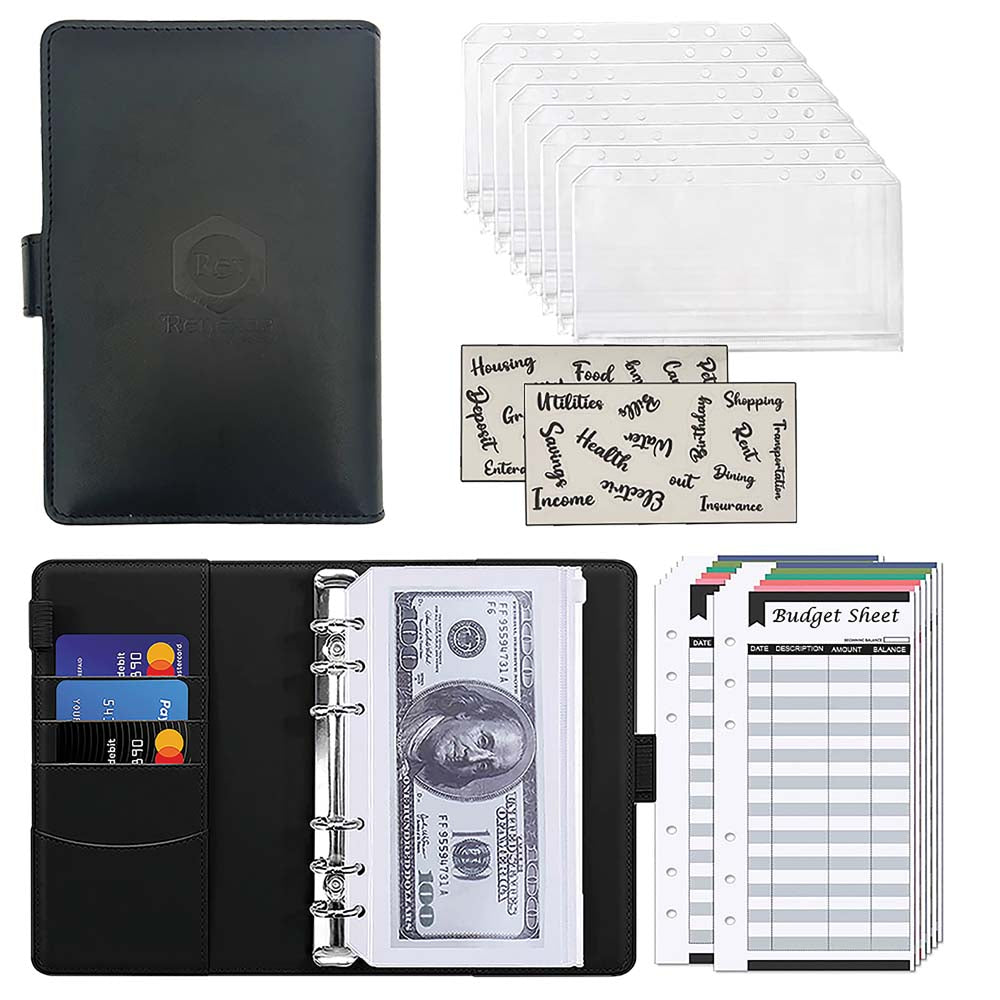A6 Budget Binder with 12 Financial Sheets | Wallet Planner with Pouches | Savings Challenges