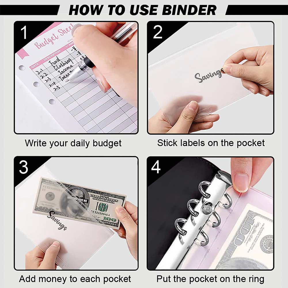A6 Budget Binder with 12 Financial Sheets | Wallet Planner with Pouches | Savings Challenges