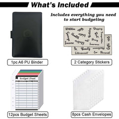 A6 Budget Binder with 12 Financial Sheets | Wallet Planner with Pouches | Savings Challenges