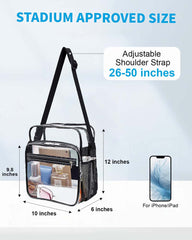 clear plastic handbags with Black Adjustable Shoulder Strap & Zipper for Men and Women