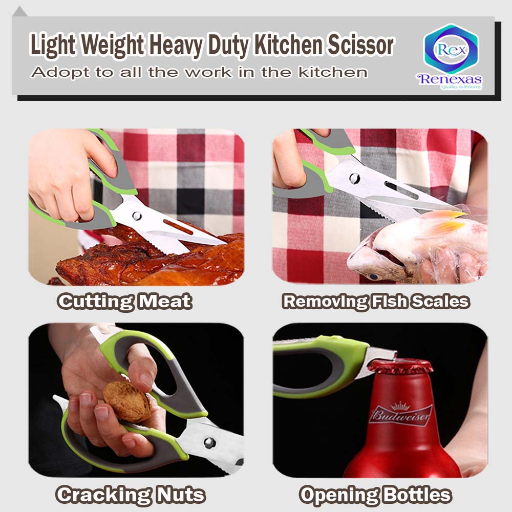 Best 1 Pack  all Purpose stainless steel kitchen scissors for cutting meat, Herbs, Chicken, Poultry (Green)