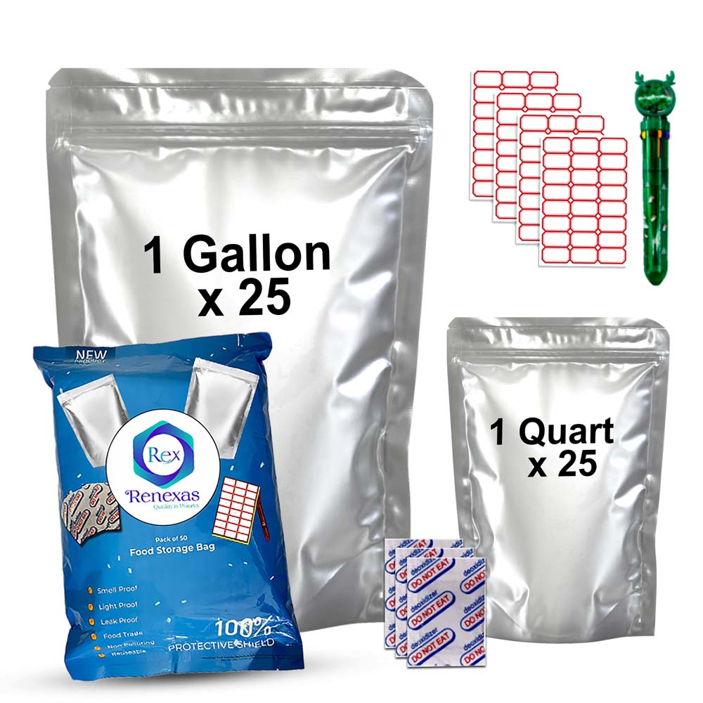 50 Pcs Best mylar bags for food storage With Oxygen Absorbers