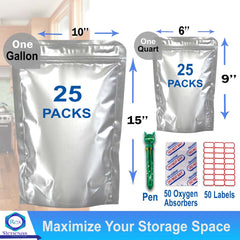 50 Pcs Best mylar bags for food storage With Oxygen Absorbers