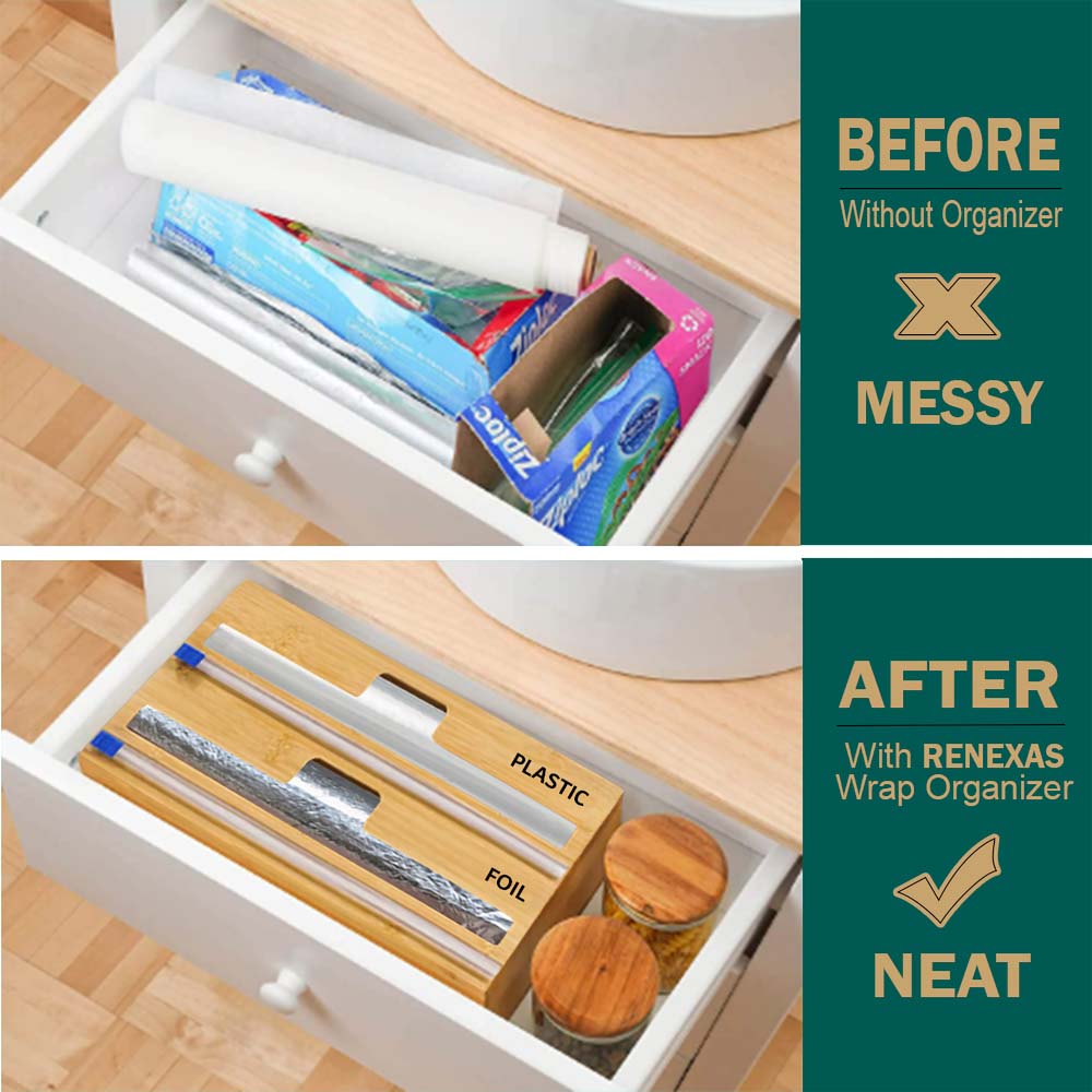 2 in 1 Foil and Plastic Wrap Organizer for Food Storage Drawer with Kitchen Aluminum Foil Holder