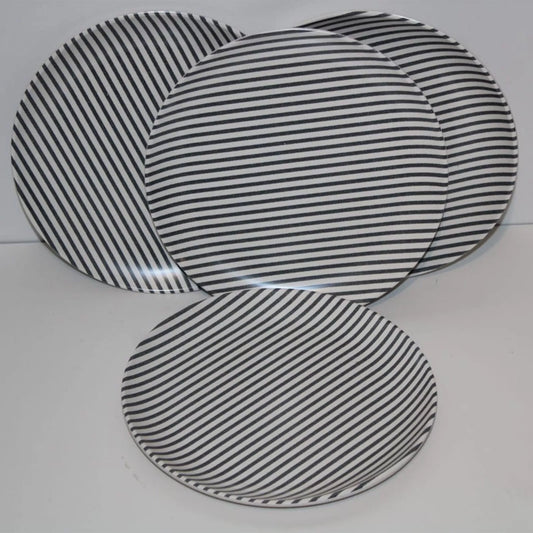 3-Piece Round Dinner Plates Set White & Black Stripe plate