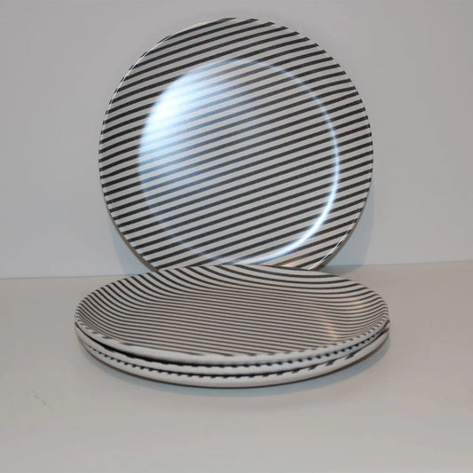 3-Piece Round Dinner Plates Set White & Black Stripe plate