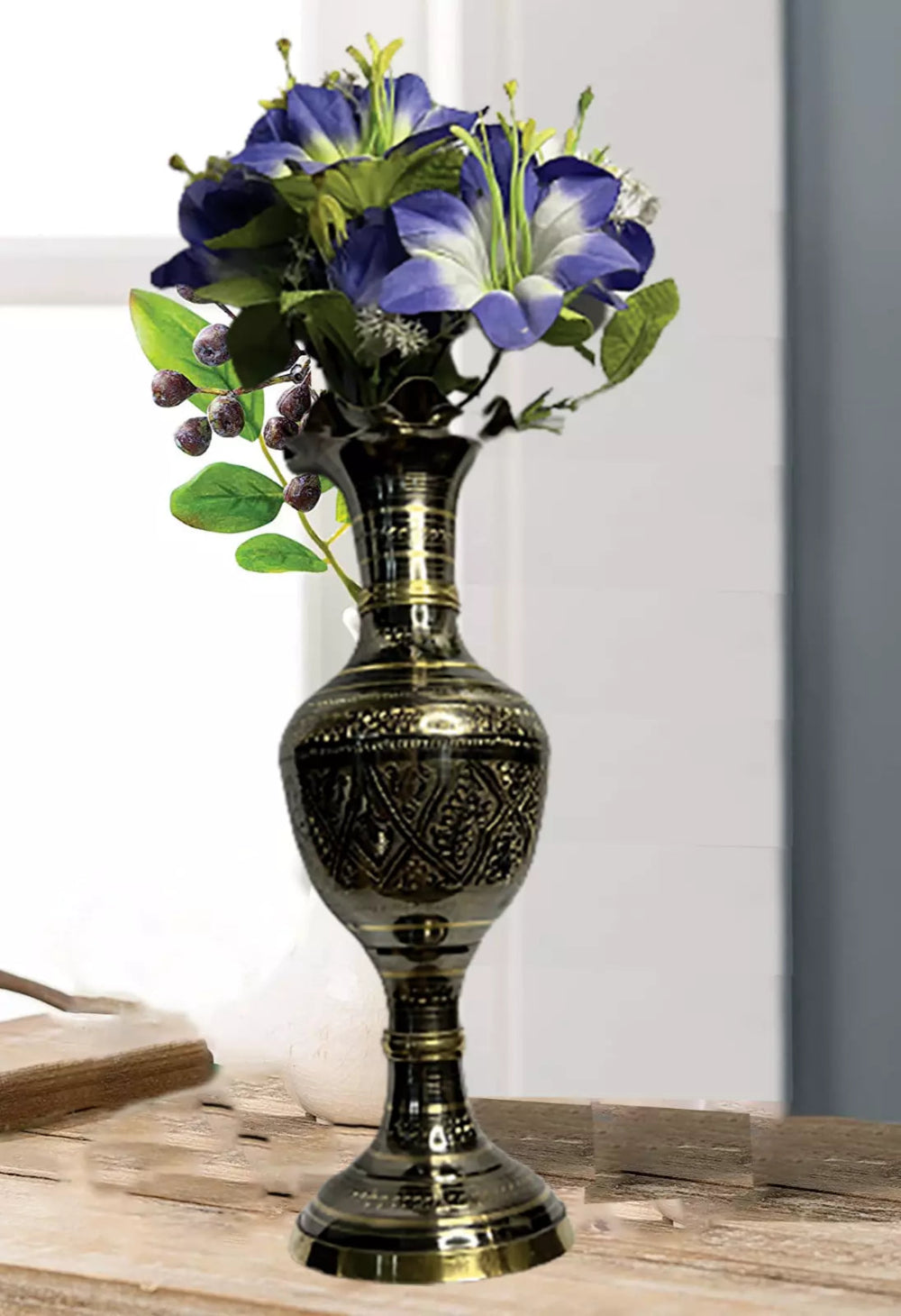 Antique Brass Decorative Flower Vase Vintage Carved for Home Decoration.