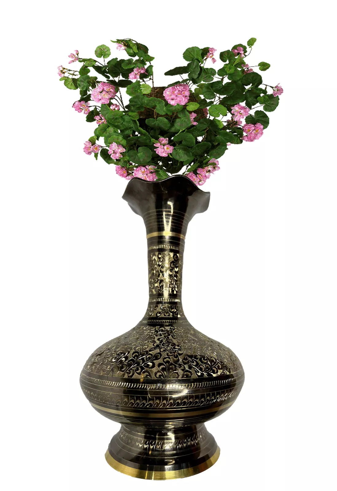 Etched Brass,Enameled Vase, Traditional turkish,Foral design handcrafted vase.