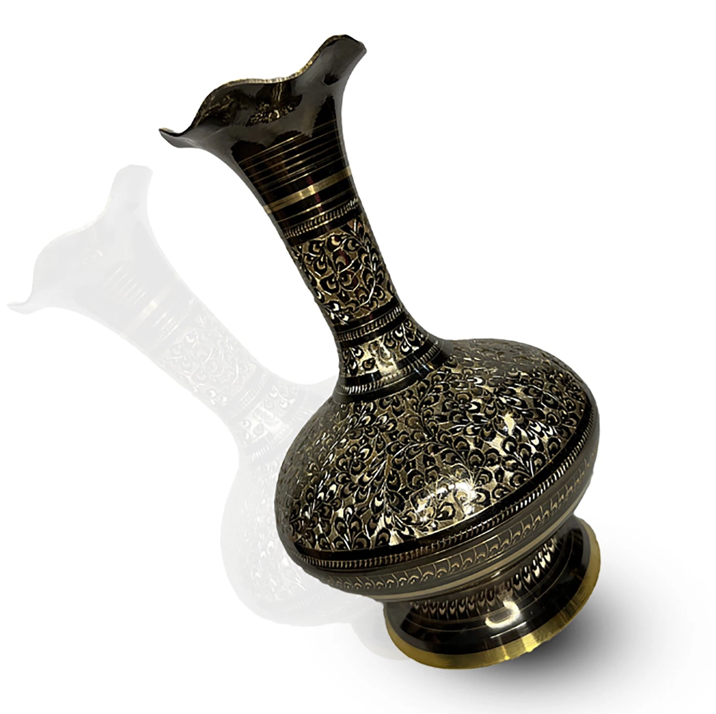 Etched Brass,Enameled Vase, Traditional turkish,Foral design handcrafted vase.