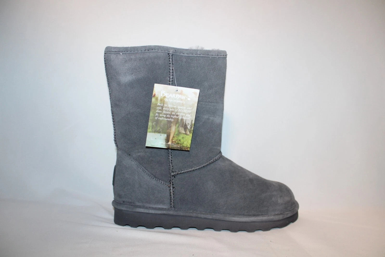 BEARPAW Sheep Skin Winter Pull On Boots Thermal Gray Womens Boots With Ankle.