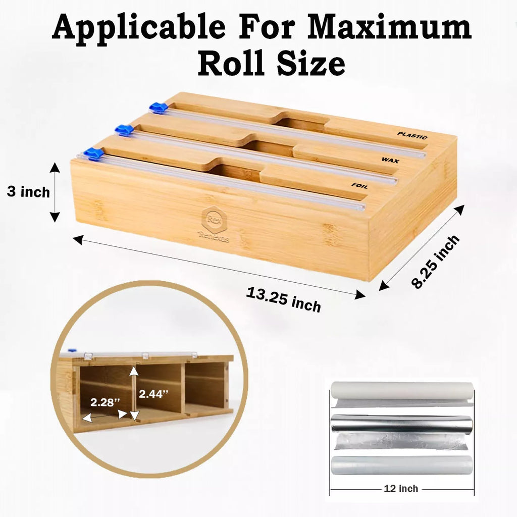 Foil and Plastic Wrap Organizer, 3 in 1 Wrap dispenser with Cutter on both sides