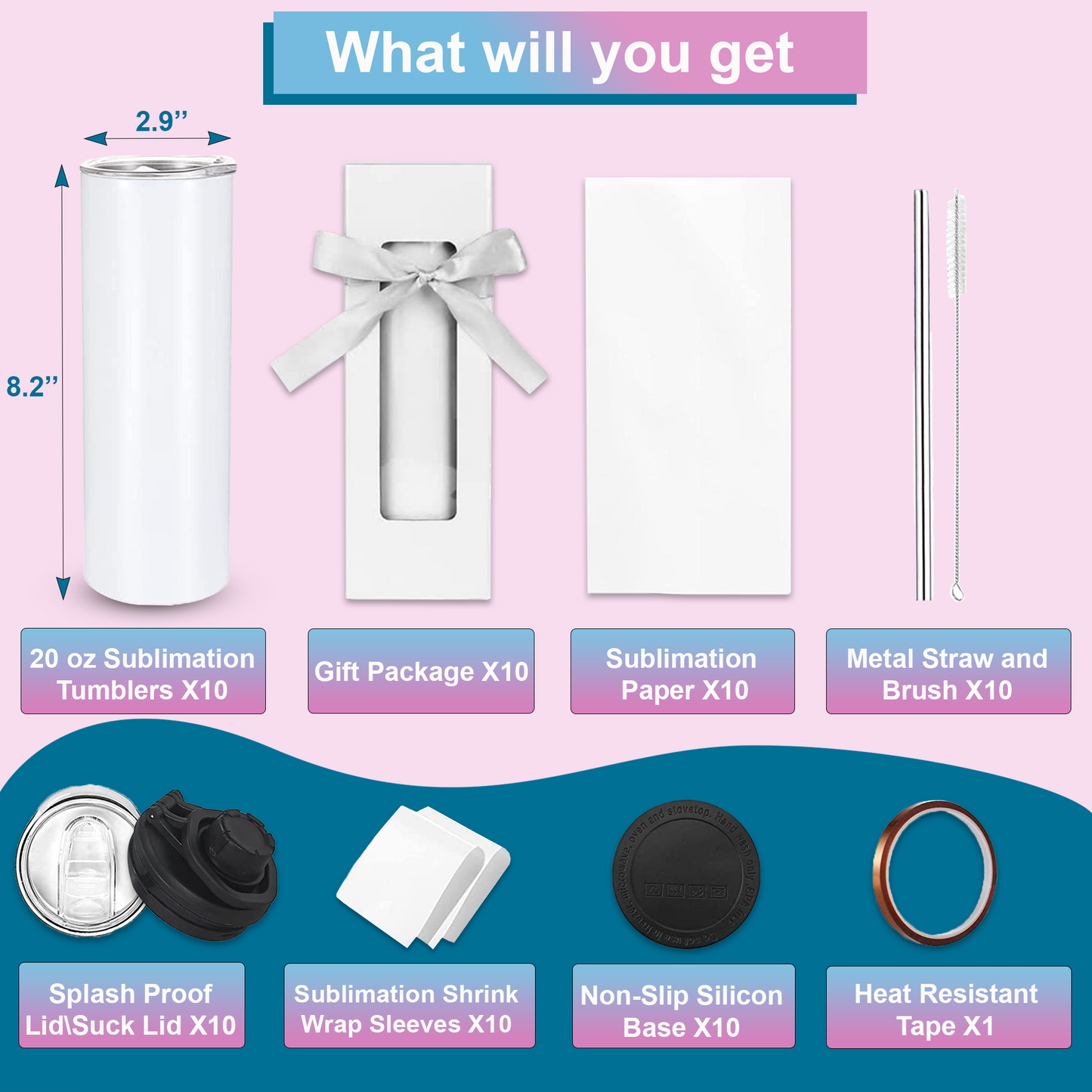 Buy 2 Pack Sublimation Tumblers 20 Oz Skinny Bulk | Lids & Straws