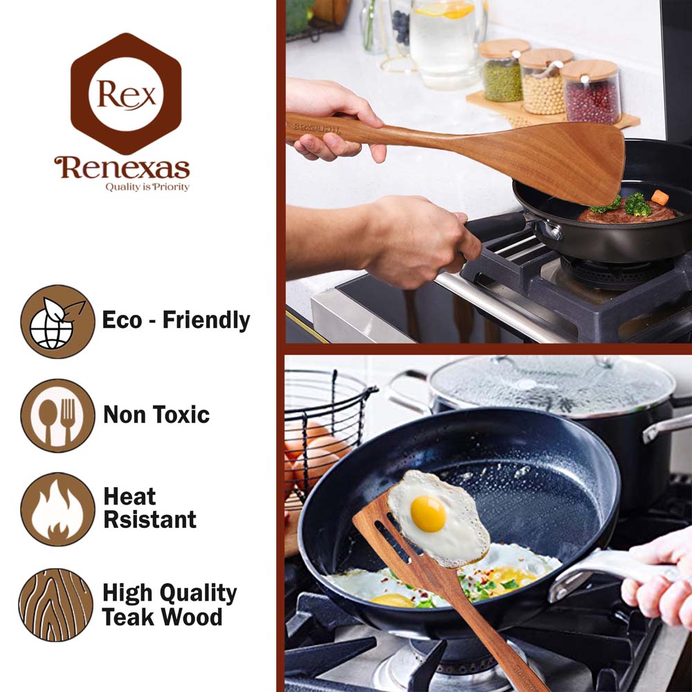 9 Pcs best Wooden cooking utensils set for non-stick with holder.